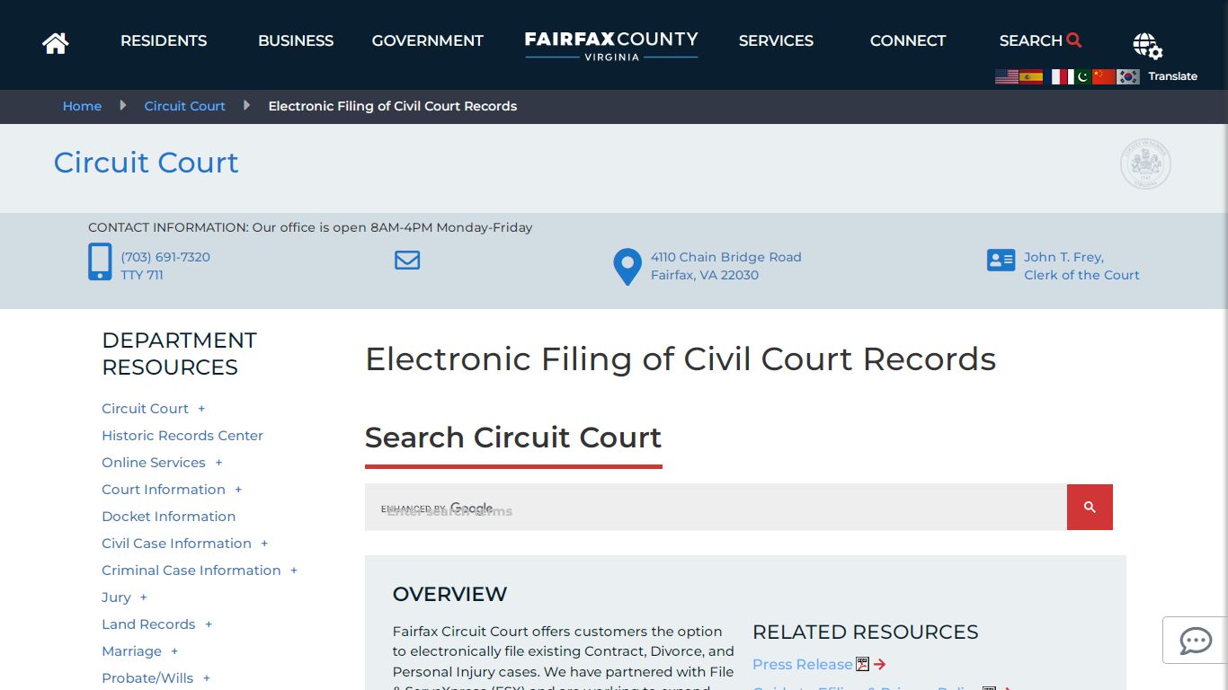 Electronic Filing of Civil Court Records | Circuit Court